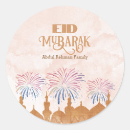 Wasserfarbe Feuerwerk Eid Mubarak Runder Aufkleber