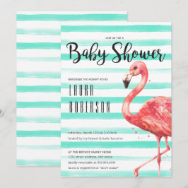 Wasserfarbe Flamingo Minze Streifen | Babydusche Einladung