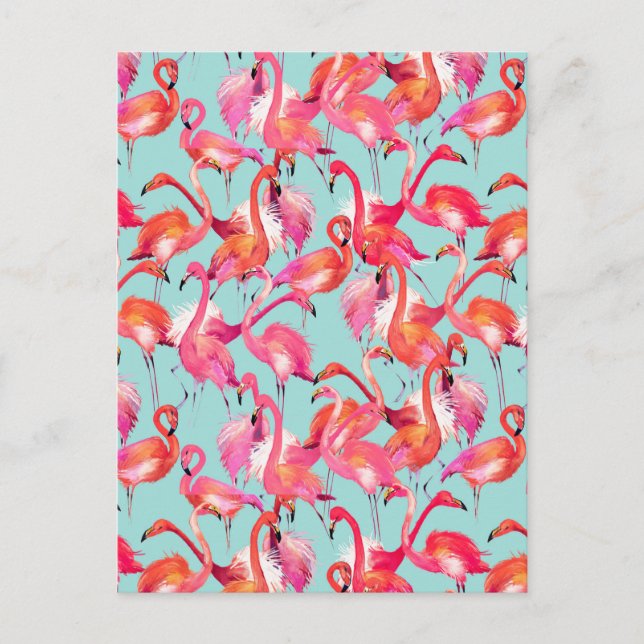 Wasserfarbe Flamingos Gathered 2 Postkarte (Vorderseite)