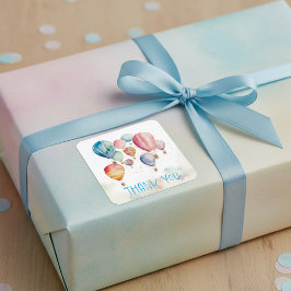 Wasserfarbe fliegende Heißluftballons blau danke Quadratischer Aufkleber