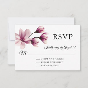 Wasserfarbe Flora Magnolia Dusty Mauve Wedding RSVP Karte