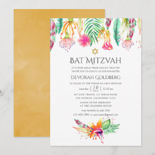 Wasserfarbe Flora Tropengebirge Sommer Bat Mitzvah Einladung