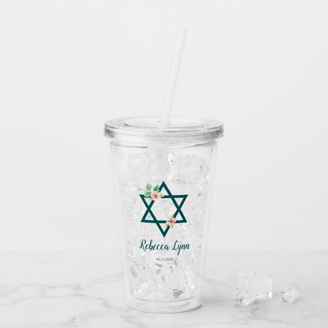Wasserfarbe Floral Beach Bat Mitzvah Acryltrinkbecher (Rückseite Ice)