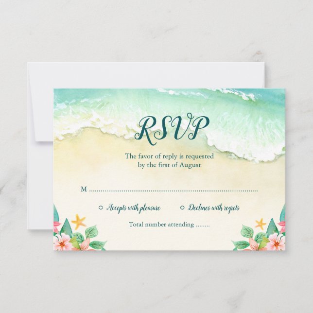 Wasserfarbe Floral Beach Bat Mitzvah RSVP Karte (Vorderseite)