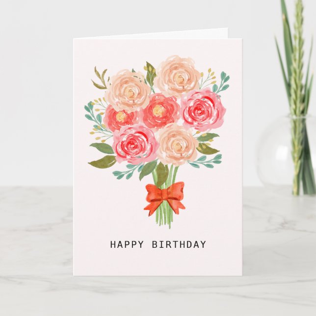 Wasserfarbe Floral Bouquet Happy Birthday Dankeskarte (Vorderseite)