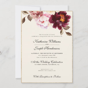 Wasserfarbe Floral Burgundy Bouquet Romance Weddin Einladung