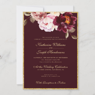 Wasserfarbe Floral Burgundy Bouquet Romance Weddin Einladung