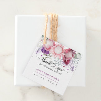 Wasserfarbe Floral "Danke"-Tag für Baby Dusche Geschenkanhänger