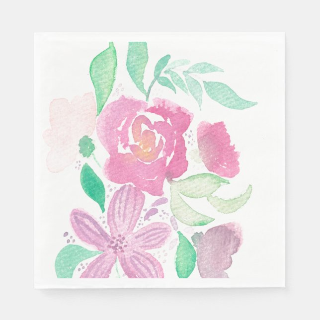 Wasserfarbe Florals Handgemalt Gemustert Napkins Serviette (Vorderseite)