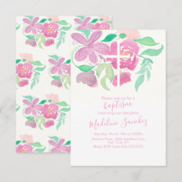Wasserfarbe Florals Rosa Handgemalte Taufe Einladung