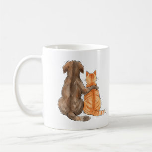 Wasserfarbe Freundschaft zwischen Hund und Katze Kaffeetasse