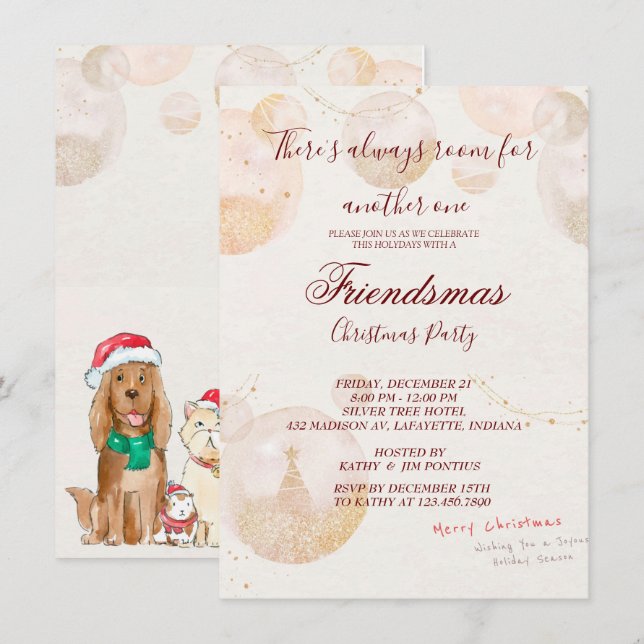 Wasserfarbe Friendsmas Weihnachtsfeierliche Party  Einladung (Vorne/Hinten)