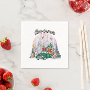Wasserfarbe frohe Weihnachten, Auto der Geschenke Serviette