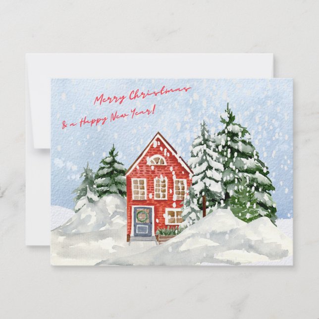 Wasserfarbe Frohe Weihnachten Gemütliche Haus unte (Vorderseite)