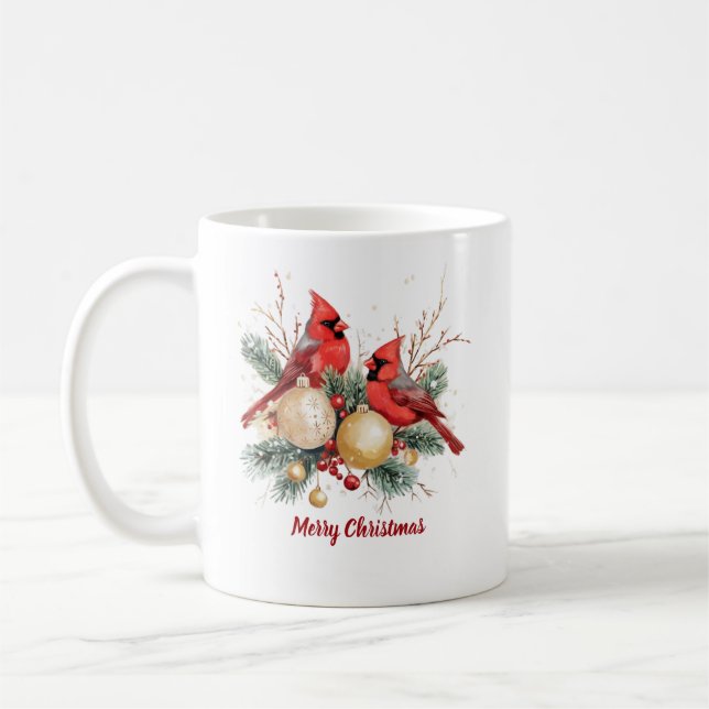 Wasserfarbe Frohe Weihnachten Roter Kardinal & Ber Kaffeetasse (Links)