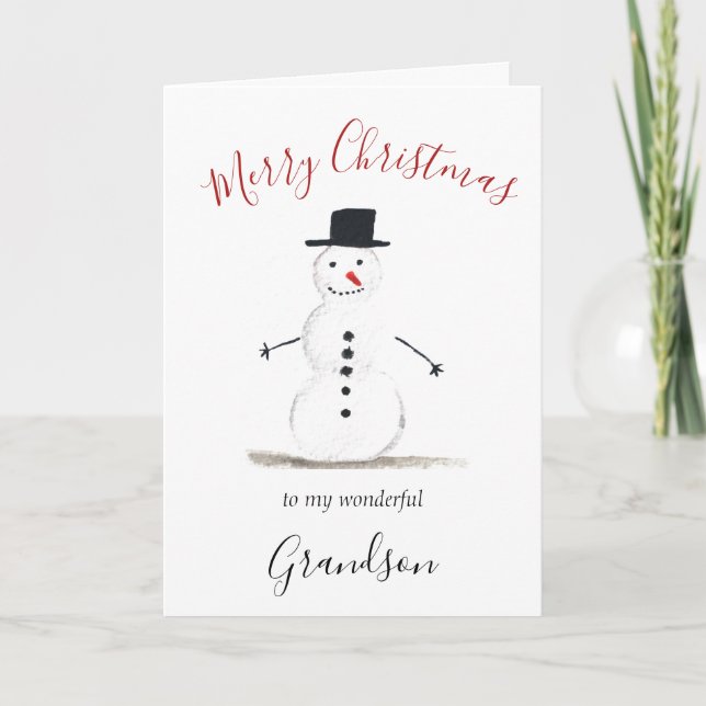 Wasserfarbe Frohe Weihnachten Snowman Grandson (Vorderseite)