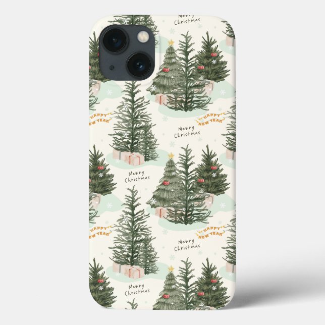 Wasserfarbe Frohe Weihnachtsbaum Muster Urlaub Case-Mate iPhone Hülle (Rückseite)