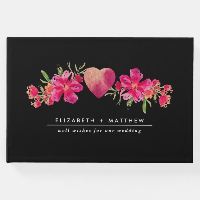 Wasserfarbe Fuchsia Bläserne Hochzeit Gästebuch (Vorderseite)