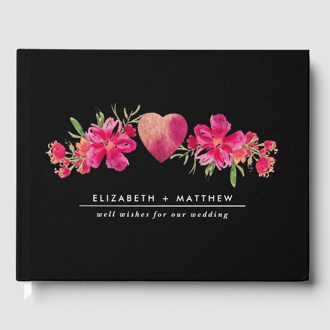 Wasserfarbe Fuchsia Bläserne Hochzeit Gästebuch (Vorderseite)