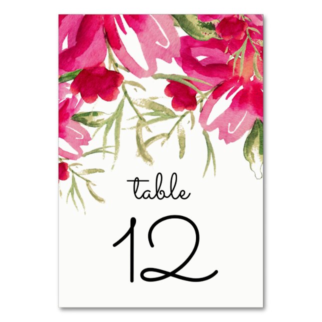 Wasserfarbe Fuchsia Blume Hochzeit Tischnummer (Vorderseite)
