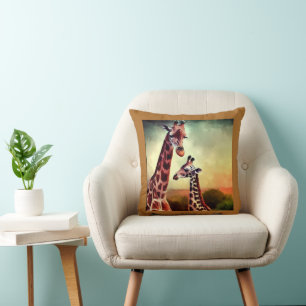 Wasserfarbe für Mama- und Baby-Giraffe, Kissen