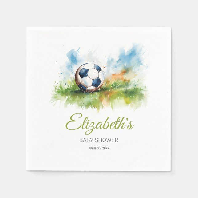 Wasserfarbe Fußball Babydusche Papier Napkin Serviette (Vorderseite)