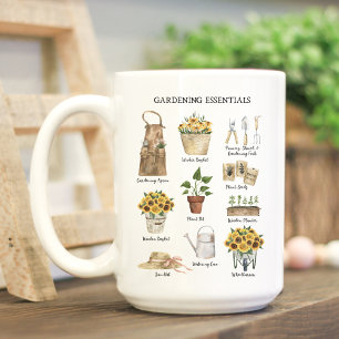 Wasserfarbe-Gartengeräte-Sonnenblumen-Garten Kaffeetasse