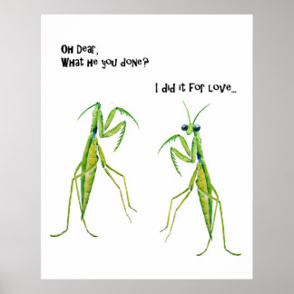 Wasserfarbe Gebet Mantis Witziger Witz Poster