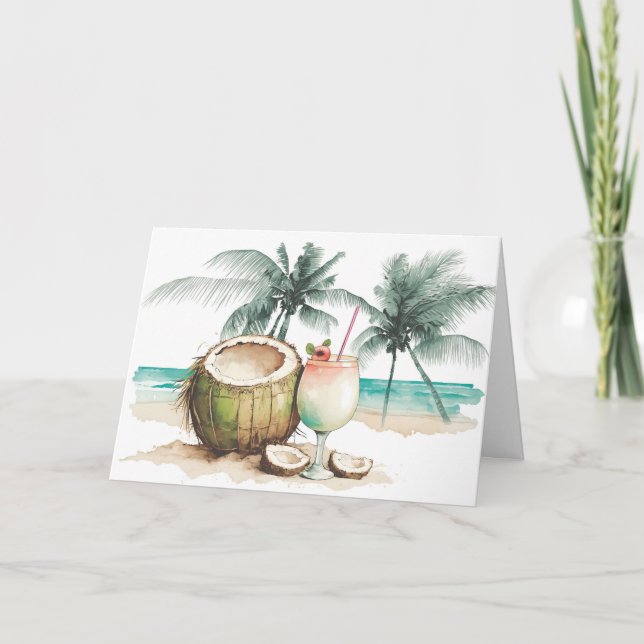 Wasserfarbe Geburtstag Tropischer Cocktail Karte (Vorderseite)