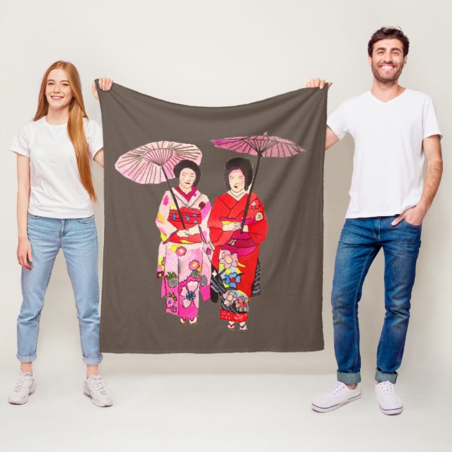 Wasserfarbe Geisha mit Kimono Art Thema Japan Fleecedecke (Beispiel)