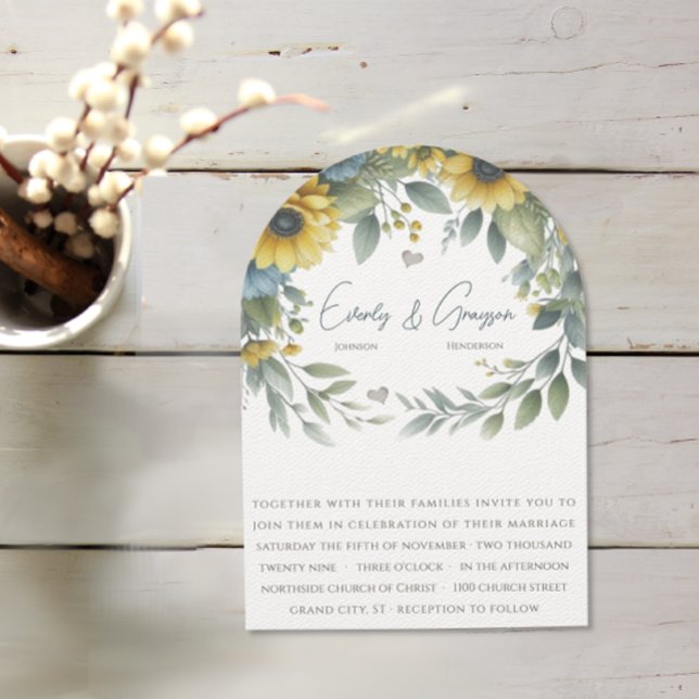 Wasserfarbe Gelb & Blau Elegante Hochzeit mit Flor Einladung (Von Creator hochgeladen)