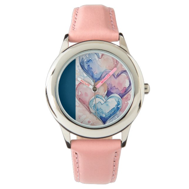 Wasserfarbe Gemalte Herzen  Armbanduhr (Vorderseite)