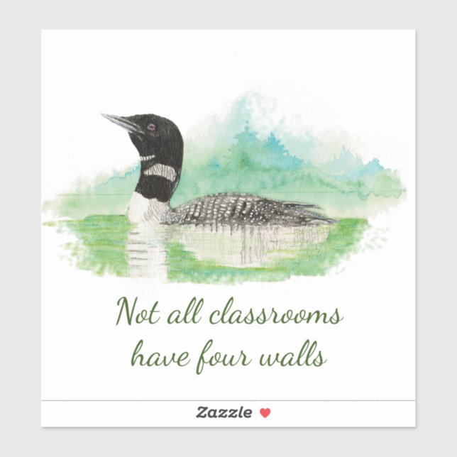 Wasserfarbe Gemeinsamer Loon Bird Wilderness Zitat Aufkleber (Blatt)