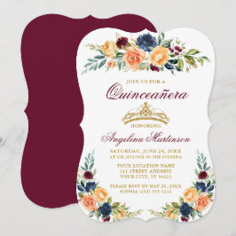 Wasserfarbe gemischte Blütenburgund Quinceanera Einladung