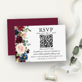 Wasserfarbe gemischte Floral Burgund QR UAWG Weddi Begleitkarte