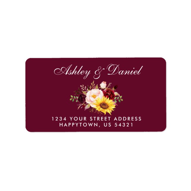 Wasserfarbe gemischte Floral Burgundi-Adresse Adressaufkleber (Vorne)