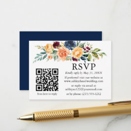 Wasserfarbe gemischte Floral QR Hochzeit Blue UAWG Begleitkarte
