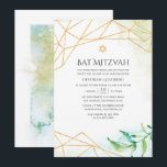 Wasserfarbe Geometrische Bat Mitzvah Einladung<br><div class="desc">Trendy Fledermaus Mitzvah laden mit goldenem geometrischem Rahmen ein,  um schnell und einfach auf Ihre Eventspezifikationen zugeschnitten zu werden.</div>