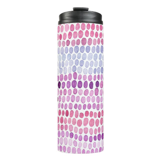 Wasserfarbe gestrichen: Rosa graue Polka Thermosbecher (Vorderseite)