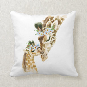 Wasserfarbe, Giraffe, Mama und Baby, Babydusche, n Kissen