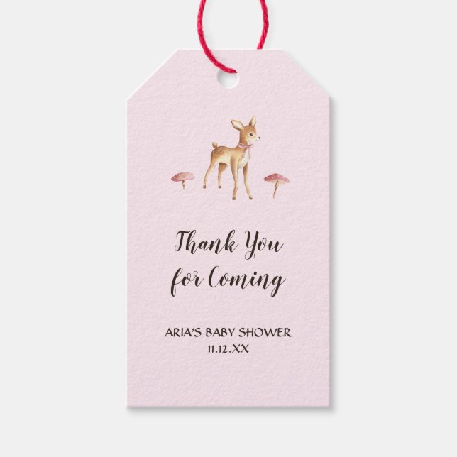 Wasserfarbe Girl Deer Mushrooms Babydusche Gefalle Geschenkanhänger (Vorderseite)