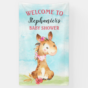 Wasserfarbe Girl Horse Baby Duschfarm Banner