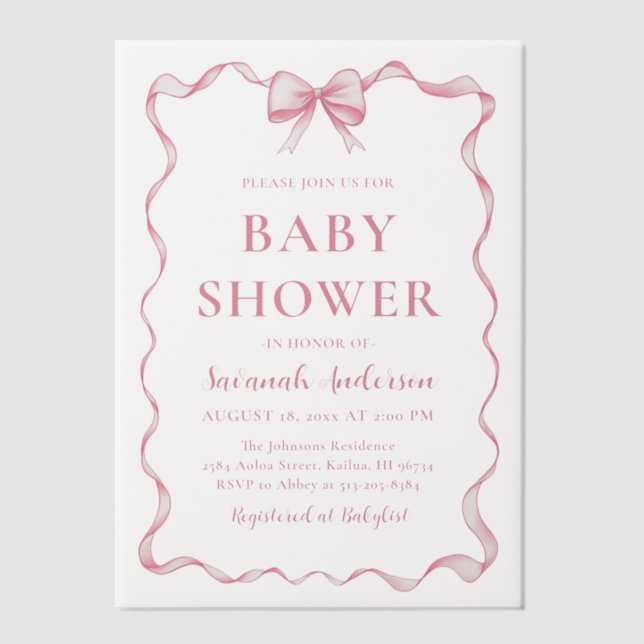 Wasserfarbe Girl Ribbon Blush Pink Bow Baby Dusche (Vorderseite)