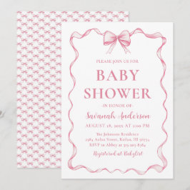 Wasserfarbe Girl Ribbon Blush Pink Bow Baby Dusche Einladung