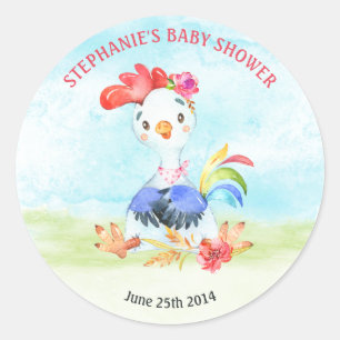 Wasserfarbe Girl Rooster Kinderduschfarm Runder Aufkleber