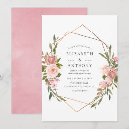 Wasserfarbe Gold Geometrische Rosa Rosen Hochzeit Einladung