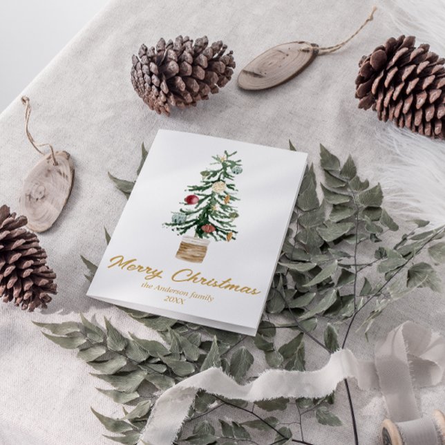 Wasserfarbe Gold Ornamente Bäume Frohe Weihnachten (Von Creator hochgeladen)