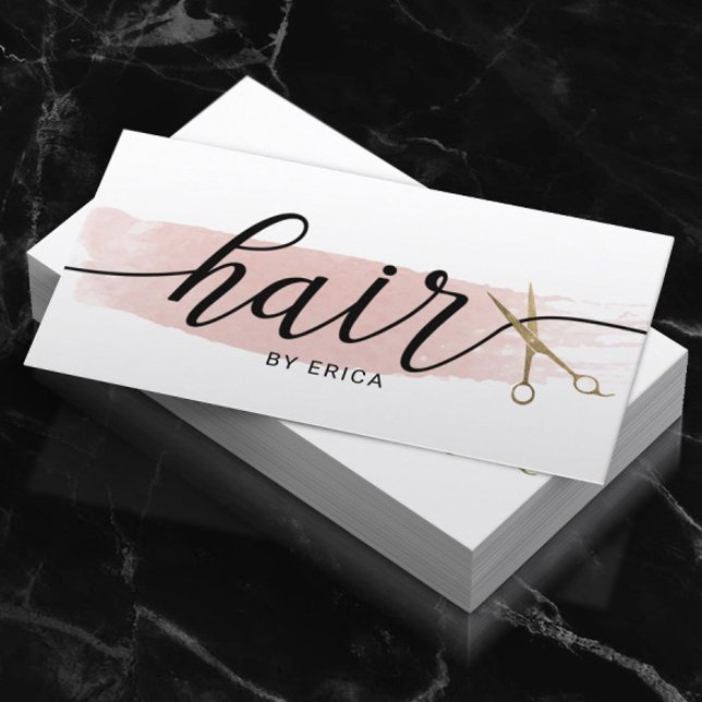 Wasserfarbe Goldschere Elegante Typografie Haar Visitenkarte (Von Creator hochgeladen)