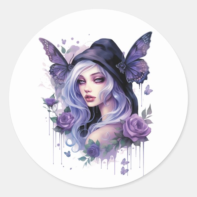 Wasserfarbe Gothic Dark Fairy Runder Aufkleber (Vorderseite)