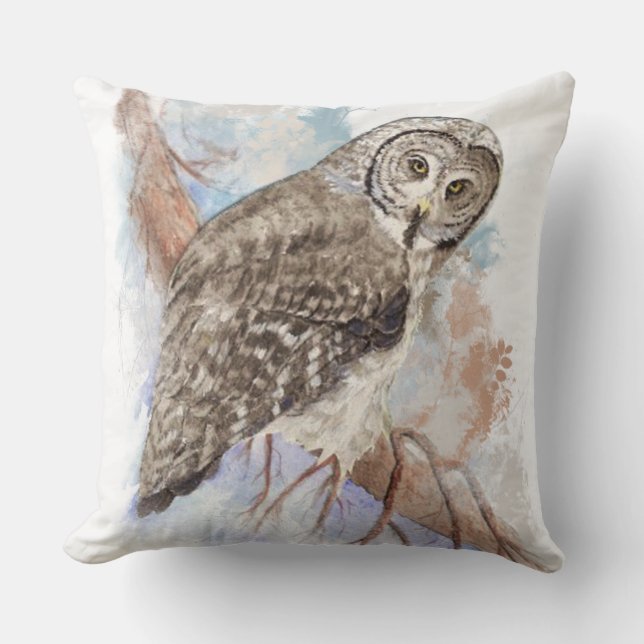 Wasserfarbe Grau Vogelwelt Kunst Kissen (Vorderseite)